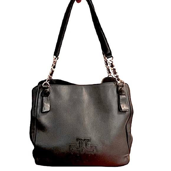 Tory Burch- Harper Tote Bag in Black Pebble Leather with Gold-Tone Hardware - Picture 2 of 13